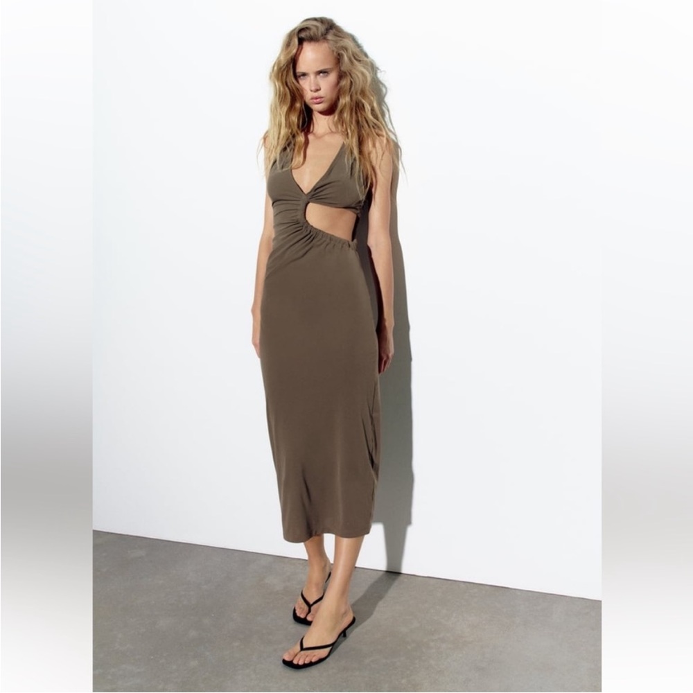 ZARA Taupe Side Cut Out Maxi Dress